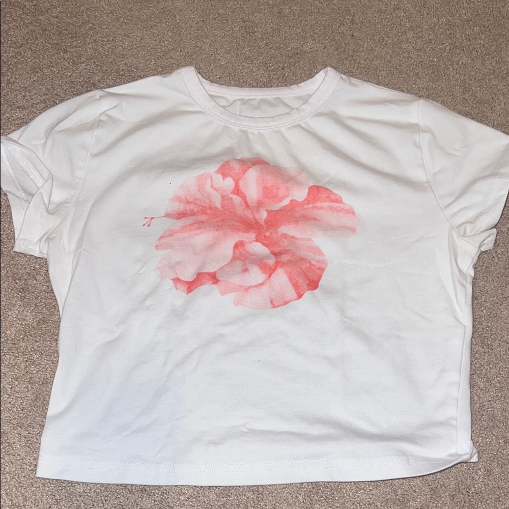 Floral Print White Cropped Baby Tee